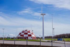 Wind turbines on sunny morning photo