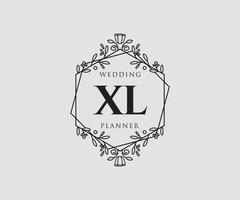 colección de logotipos de monograma de boda con letras iniciales xl, plantillas florales y minimalistas modernas dibujadas a mano para tarjetas de invitación, guardar la fecha, identidad elegante para restaurante, boutique, café en vector