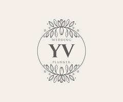 YV Initials letter Wedding monogram logos collection, hand drawn modern minimalistic and floral templates for Invitation cards, Save the Date, elegant identity for restaurant, boutique, cafe in vector