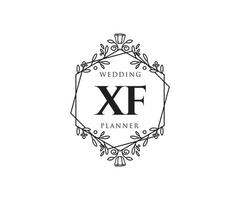 Colección de logotipos de monograma de boda con letras iniciales xf, plantillas florales y minimalistas modernas dibujadas a mano para tarjetas de invitación, guardar la fecha, identidad elegante para restaurante, boutique, café en vector