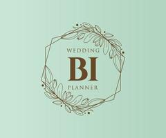 colección de logotipos de monograma de boda con letras iniciales bi, plantillas florales y minimalistas modernas dibujadas a mano para tarjetas de invitación, guardar la fecha, identidad elegante para restaurante, boutique, café en vector