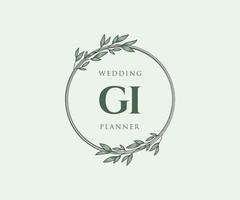 GI Initials letter Wedding monogram logos collection, hand drawn modern minimalistic and floral templates for Invitation cards, Save the Date, elegant identity for restaurant, boutique, cafe in vector