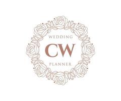 colección de logotipos de monograma de boda con letras iniciales cw, plantillas florales y minimalistas modernas dibujadas a mano para tarjetas de invitación, guardar la fecha, identidad elegante para restaurante, boutique, café en vector