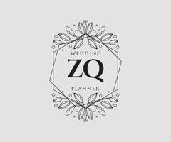 ZQ Initials letter Wedding monogram logos collection, hand drawn modern minimalistic and floral templates for Invitation cards, Save the Date, elegant identity for restaurant, boutique, cafe in vector