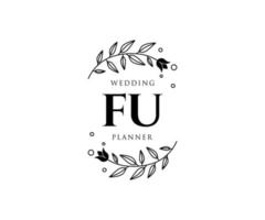 colección de logotipos de monogramas de boda con letras iniciales fu, plantillas florales y minimalistas modernas dibujadas a mano para tarjetas de invitación, guardar la fecha, identidad elegante para restaurante, boutique, café en vector