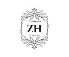 ZH Initials letter Wedding monogram logos collection, hand drawn modern minimalistic and floral templates for Invitation cards, Save the Date, elegant identity for restaurant, boutique, cafe in vector