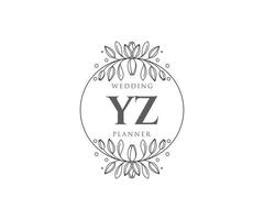 colección de logotipos de monograma de boda con letras iniciales de yz, plantillas florales y minimalistas modernas dibujadas a mano para tarjetas de invitación, guardar la fecha, identidad elegante para restaurante, boutique, café en vector