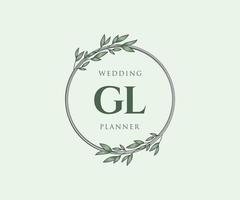 colección de logotipos de monograma de boda con letras iniciales gl, plantillas florales y minimalistas modernas dibujadas a mano para tarjetas de invitación, guardar la fecha, identidad elegante para restaurante, boutique, café en vector