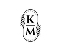 colección de logotipos de monogramas de boda con letras iniciales km, plantillas florales y minimalistas modernas dibujadas a mano para tarjetas de invitación, guardar la fecha, identidad elegante para restaurante, boutique, café en vectores