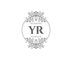 colección de logotipos de monograma de boda con letras iniciales de año, plantillas florales y minimalistas modernas dibujadas a mano para tarjetas de invitación, guardar la fecha, identidad elegante para restaurante, boutique, café en vector