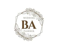 colección de logotipos de monograma de boda con letras iniciales de ba, plantillas florales y minimalistas modernas dibujadas a mano para tarjetas de invitación, guardar la fecha, identidad elegante para restaurante, boutique, café en vector