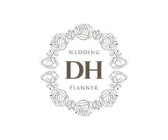 colección de logotipos de monograma de boda con letras iniciales dh, plantillas florales y minimalistas modernas dibujadas a mano para tarjetas de invitación, guardar la fecha, identidad elegante para restaurante, boutique, café en vector