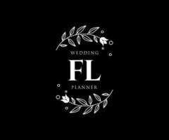 colección de logotipos de monograma de boda con letras iniciales fl, plantillas florales y minimalistas modernas dibujadas a mano para tarjetas de invitación, guardar la fecha, identidad elegante para restaurante, boutique, café en vector