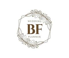 colección de logotipos de monograma de boda con letras iniciales bf, plantillas florales y minimalistas modernas dibujadas a mano para tarjetas de invitación, guardar la fecha, identidad elegante para restaurante, boutique, café en vector