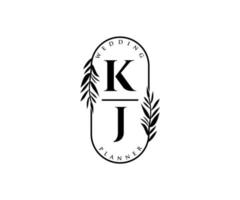 colección de logotipos de monograma de boda con letras iniciales kj, plantillas florales y minimalistas modernas dibujadas a mano para tarjetas de invitación, guardar la fecha, identidad elegante para restaurante, boutique, café en vector