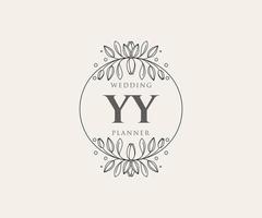 YY Initials letter Wedding monogram logos collection, hand drawn modern minimalistic and floral templates for Invitation cards, Save the Date, elegant identity for restaurant, boutique, cafe in vector