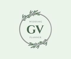 colección de logotipos de monograma de boda con letras iniciales gv, plantillas florales y minimalistas modernas dibujadas a mano para tarjetas de invitación, guardar la fecha, identidad elegante para restaurante, boutique, café en vector