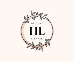 colección de logotipos de monograma de boda con letras iniciales hl, plantillas florales y minimalistas modernas dibujadas a mano para tarjetas de invitación, guardar la fecha, identidad elegante para restaurante, boutique, café en vector