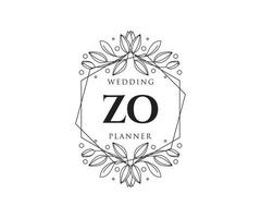ZO Initials letter Wedding monogram logos collection, hand drawn modern minimalistic and floral templates for Invitation cards, Save the Date, elegant identity for restaurant, boutique, cafe in vector