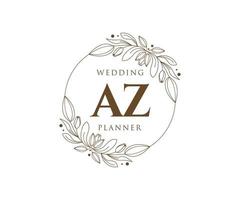 AZ Initials letter Wedding monogram logos collection, hand drawn modern minimalistic and floral templates for Invitation cards, Save the Date, elegant identity for restaurant, boutique, cafe in vector