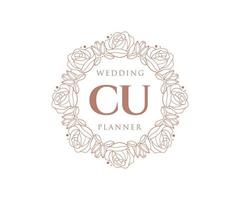 colección de logotipos de monograma de boda con letras iniciales cu, plantillas florales y minimalistas modernas dibujadas a mano para tarjetas de invitación, guardar la fecha, identidad elegante para restaurante, boutique, café en vector