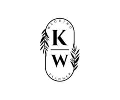 colección de logotipos de monograma de boda con letras iniciales kw, plantillas florales y minimalistas modernas dibujadas a mano para tarjetas de invitación, guardar la fecha, identidad elegante para restaurante, boutique, café en vector