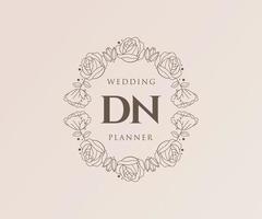 colección de logotipos de monograma de boda con letras iniciales dn, plantillas florales y minimalistas modernas dibujadas a mano para tarjetas de invitación, guardar la fecha, identidad elegante para restaurante, boutique, café en vector