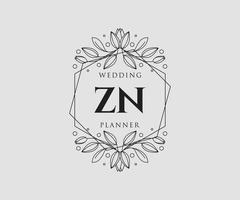 colección de logotipos de monograma de boda con letras iniciales zn, plantillas florales y minimalistas modernas dibujadas a mano para tarjetas de invitación, guardar la fecha, identidad elegante para restaurante, boutique, café en vector