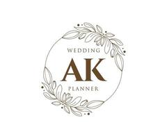 colección de logotipos de monograma de boda con letras iniciales ak, plantillas florales y minimalistas modernas dibujadas a mano para tarjetas de invitación, guardar la fecha, identidad elegante para restaurante, boutique, café en vector