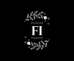 colección de logotipos de monogramas de boda con letras iniciales fi, plantillas florales y minimalistas modernas dibujadas a mano para tarjetas de invitación, guardar la fecha, identidad elegante para restaurante, boutique, café en vector