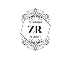 colección de logotipos de monograma de boda con letras iniciales zr, plantillas florales y minimalistas modernas dibujadas a mano para tarjetas de invitación, guardar la fecha, identidad elegante para restaurante, boutique, café en vector