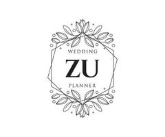 ZU Initials letter Wedding monogram logos collection, hand drawn modern minimalistic and floral templates for Invitation cards, Save the Date, elegant identity for restaurant, boutique, cafe in vector