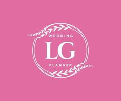 colección de logotipos de monograma de boda con letras iniciales lg, plantillas florales y minimalistas modernas dibujadas a mano para tarjetas de invitación, guardar la fecha, identidad elegante para restaurante, boutique, café en vector