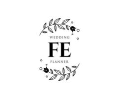 colección de logotipos de monograma de boda con letras iniciales fe, plantillas florales y minimalistas modernas dibujadas a mano para tarjetas de invitación, guardar la fecha, identidad elegante para restaurante, boutique, café en vector