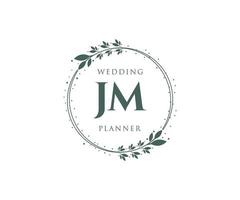 JM Initials letter Wedding monogram logos collection, hand drawn modern minimalistic and floral templates for Invitation cards, Save the Date, elegant identity for restaurant, boutique, cafe in vector