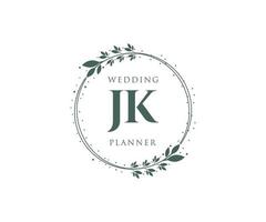 JK Initials letter Wedding monogram logos collection, hand drawn modern minimalistic and floral templates for Invitation cards, Save the Date, elegant identity for restaurant, boutique, cafe in vector