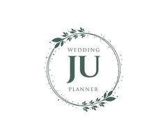 JU Initials letter Wedding monogram logos collection, hand drawn modern minimalistic and floral templates for Invitation cards, Save the Date, elegant identity for restaurant, boutique, cafe in vector