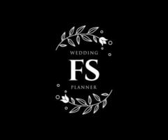 Colección de logotipos de monograma de boda con letras iniciales fs, plantillas florales y minimalistas modernas dibujadas a mano para tarjetas de invitación, guardar la fecha, identidad elegante para restaurante, boutique, café en vector