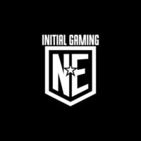 NE initial gaming logo with shield and star style design vector