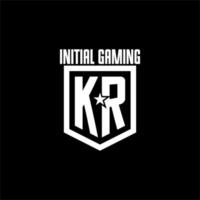 KR initial gaming logo with shield and star style design vector