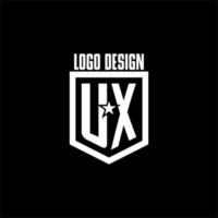UX initial gaming logo with shield and star style design vector