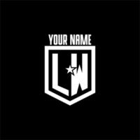 LW initial gaming logo with shield and star style design vector
