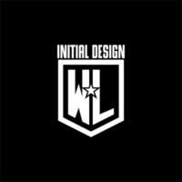 WL initial gaming logo with shield and star style design vector