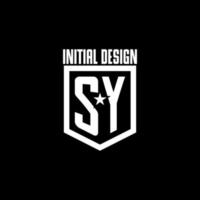 SY initial gaming logo with shield and star style design vector