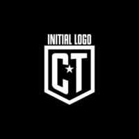 CT initial gaming logo with shield and star style design vector