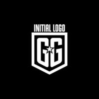 logotipo de juego inicial gg con diseño de escudo y estrella vector