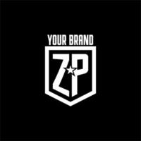 ZP initial gaming logo with shield and star style design vector