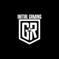 GR initial gaming logo with shield and star style design vector