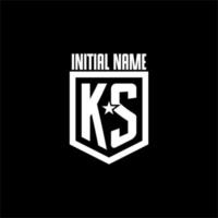 KS initial gaming logo with shield and star style design vector