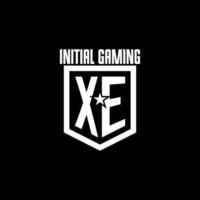 XE initial gaming logo with shield and star style design vector